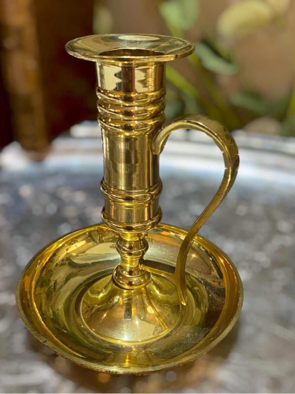 Vintage Chamberstick Solid Brass Candlestick Candle Holder